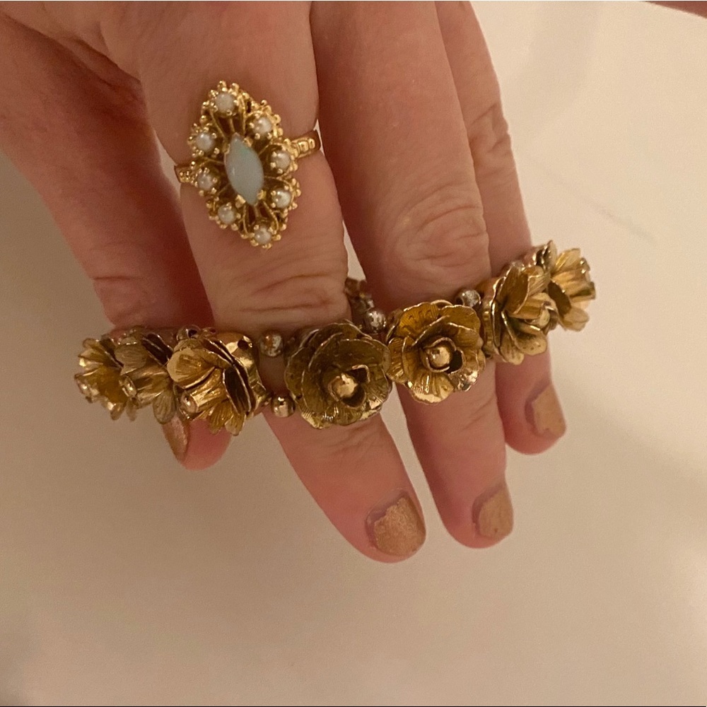 Anthropologie Gold Floral Bracelet